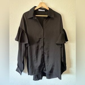 By Egreis Audrey Ruffle Button Down Long Sleeve Shirt- Size XL
